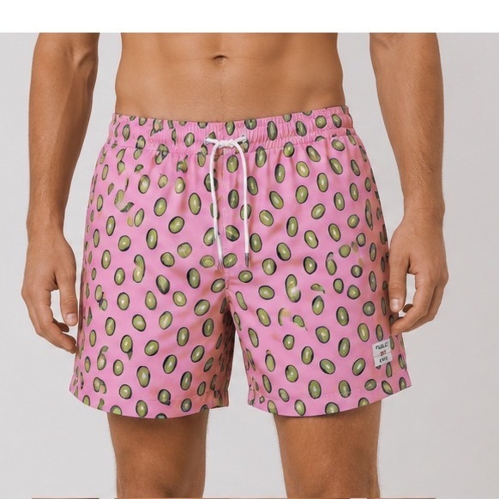 PUBLIC ART Swim Trunks Mens Small‎  Kiwi Mesh Lined Drawstring Pockets Elastic